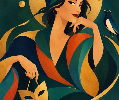 Golden Trickster with Theatrical Mask